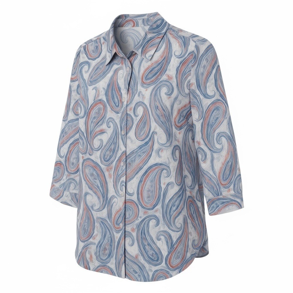Alfred Dunner Blue Pink Paisley Button Front Blouse Women's XL Roll Tab Shirt - Picture 5 of 16